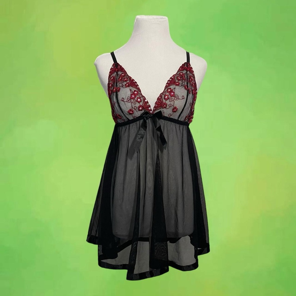 Floral Sequin Babydoll Chemise Lace Lingerie Teddy Dress